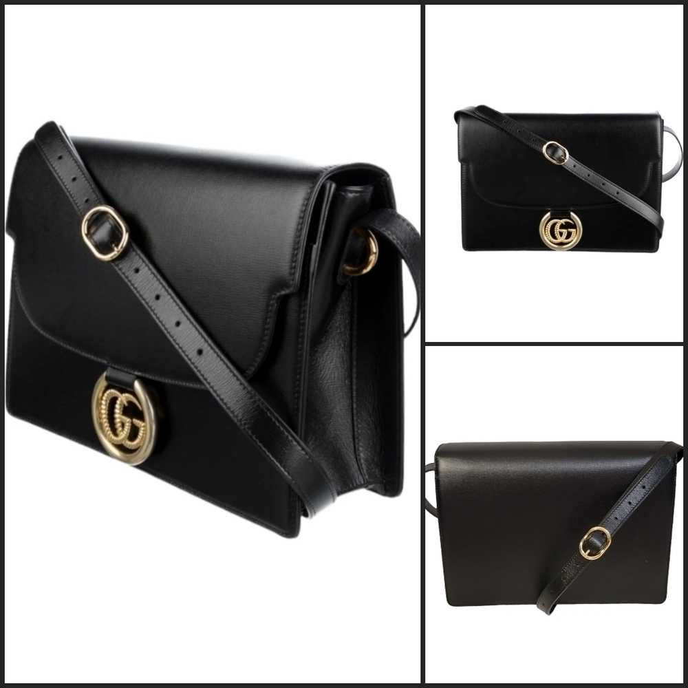 Gucci Black Leather GG Ring Azalea Shoulder Flap Bag Complete Set EUC